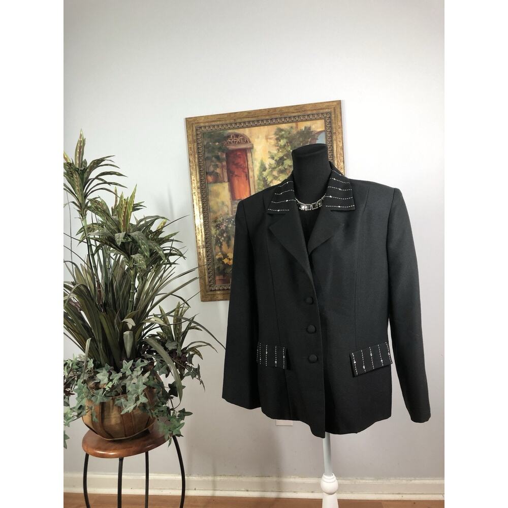 Henry Lee Women Blazer 12 Embroidered Long Sleeve Clueless Preppy Black 3 Button